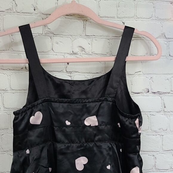 Justice Girls 14 Black Satin Sleeveless Fit & Flare Tier Ruffle Pink Heart Dress - Picture 8 of 11